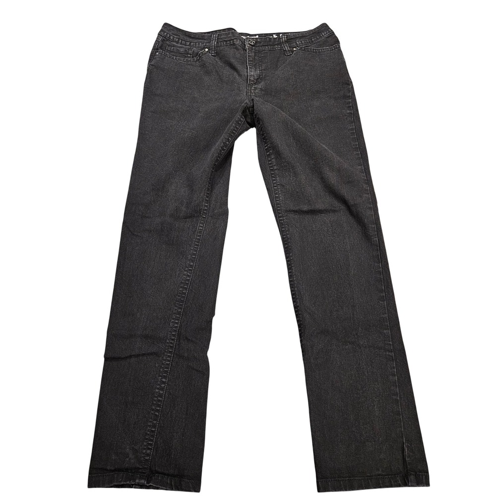 New Directions Weekend Womens Straight Leg Jeans Black Size 16 Rhinestone Pocket